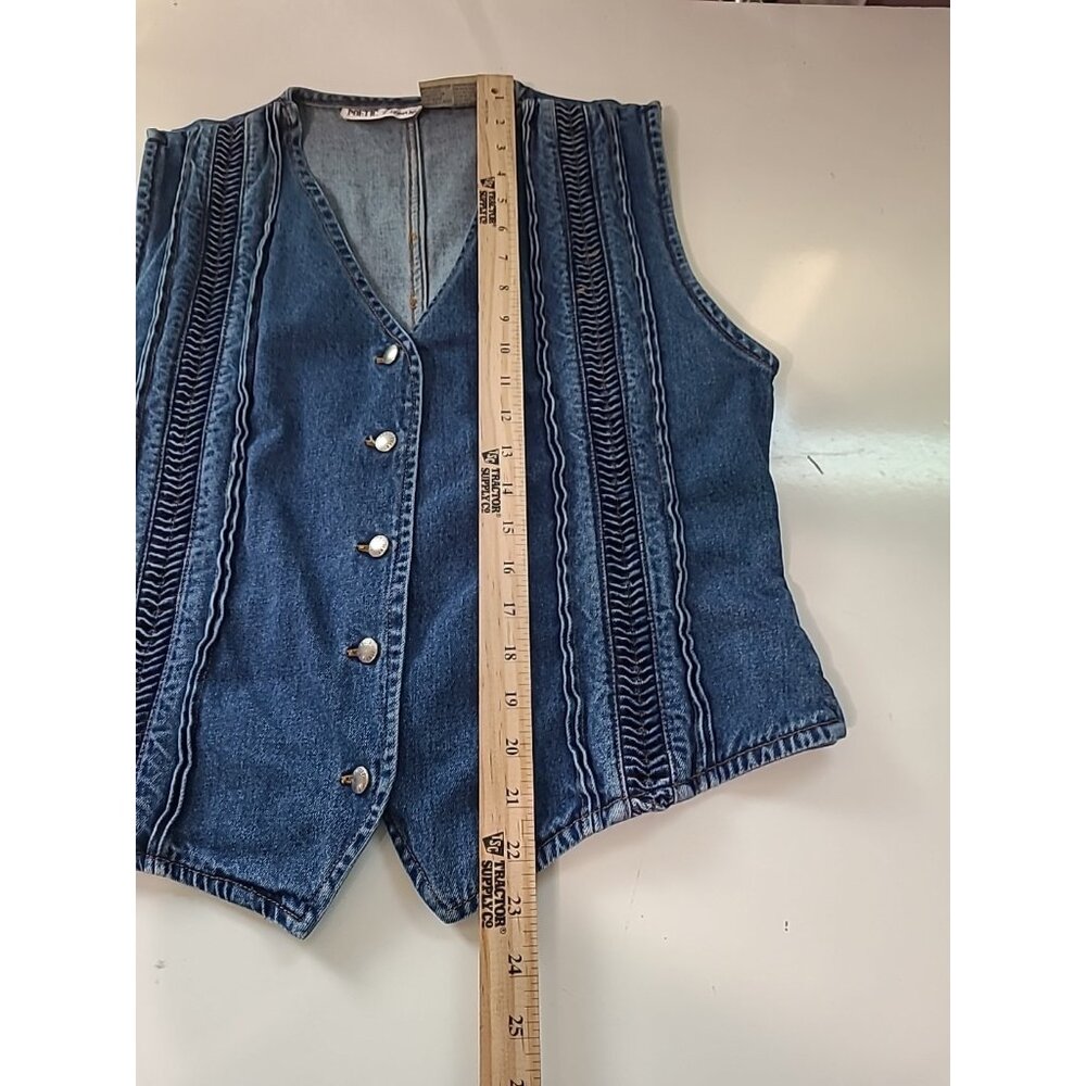 Poetic License Women's Vintage Denim Vest Size L Embellished Button Southwestern - Picture 14 of 15